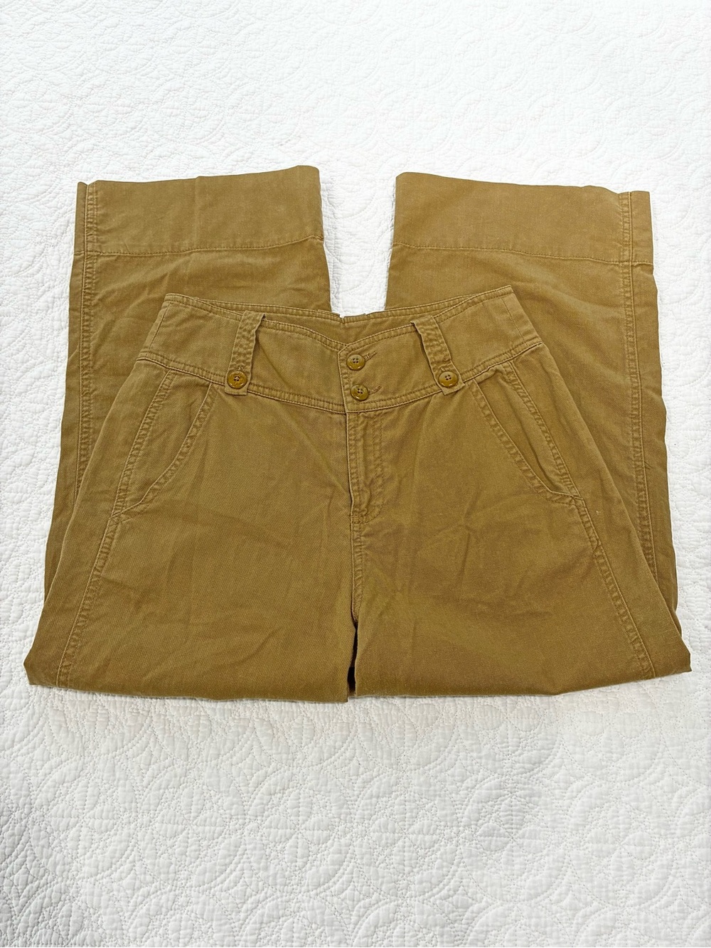 Sundance Tan Cotton Linen Blend High Rise Wide Leg Cropped Pants Size 4